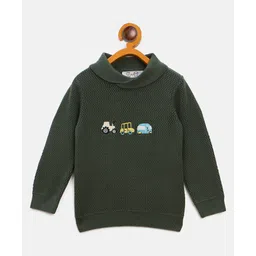 JWAAQ Cotton Knit Full Sleeves Vehicles Embroidered Sweater - Green-picture-17