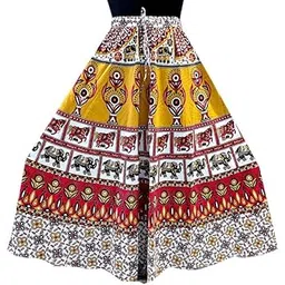 jwf Women Printed Casual Wear Multicolor Cotton Elasticed Full Flared Skirt_Skirt 2-picture-21