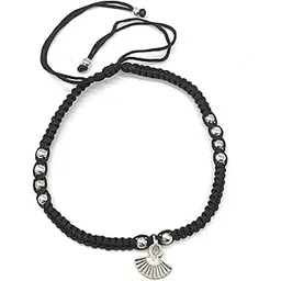 jyokrish Handmade Adjustable Black Silk Thread hanging Chinese Fan anklet For Women | girls | Nazariya |Payal | Nazar Battu |Free Size |Single Leg-picture-40