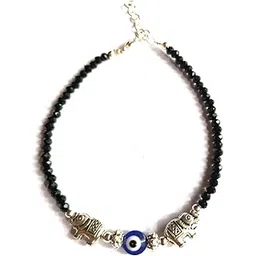 jyokrish Metal Silver Elephant glossy Black Beads with Blue evil eye Chain Anklet |For Women |Girls |Nazariya |Payal | Lucky Charms| Single leg-picture-40