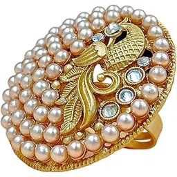 jyona Slender Gold Plated Pearl Finger Ring For Girls and Women(Ring49RGRedWhite)-picture-12