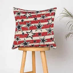 JYOTEX (c) Patriotic Throw Pillow Cover, Stars and Stripes Pattern, Red White Blue, Vintage Distressed Design 1PC-image-5