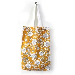jyotex Floral Canvas Tote Bag, Yellow and White Pattern, Long Handles (Set F)-picture-18