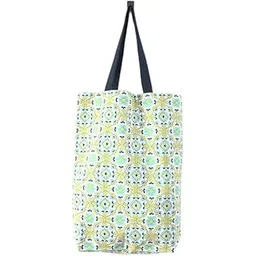 jyotex Floral Print Canvas Tote Bag, Navy Blue Handles, Yellow and Turquoise Pattern (Set F)-picture-38