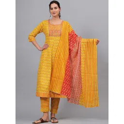 Jyoti Women Ethnic Motifs Printed Regular Thread Work Pure Cotton Kurta with Trousers & With Dupatta-picture-17