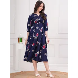 Jyoti Women Navy Blue Floral Printed Crepe Dress-picture-42