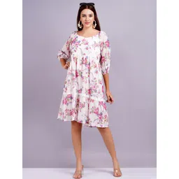 Jyoti Women Pink Floral Printed Chiffon Dress-picture-39