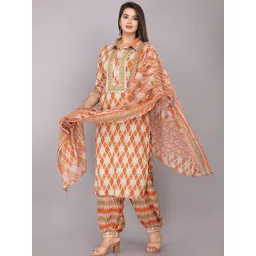 Jyoti Women Printed Regular Thread Work Pure Cotton Kurta with Patiala & With Dupatta-picture-36