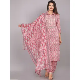 Jyoti Women Printed Regular Thread Work Pure Cotton Kurta with Patiala & With Dupatta-picture-19