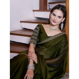 K 5 Fashion Beads and Stones Pure Chiffon Saree-picture-36