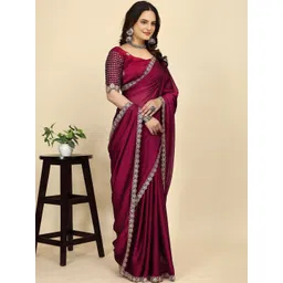 K 5 Fashion Embellished Embroidered Pure Chiffon Saree-picture-41