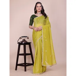 K 5 Fashion Embellished Floral Beads and Stones Pure Chiffon Saree-picture-19