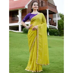 K 5 Fashion Floral Embroidered Beads and Stones Pure Chiffon Saree-picture-15