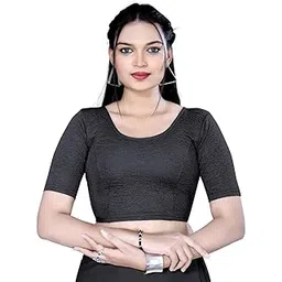 k h fashionist Women’s Stretchable Lycra Saree Blouse – Readymade, Short Sleeves, Scoop Neck, Comfortable Fit for Ethnic Wear-picture-31