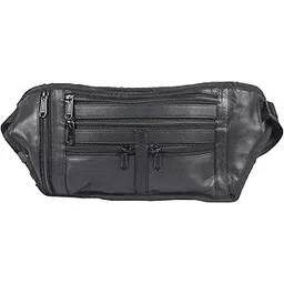 k london Unisex Real Leather Flat Waist Bag Fanny Pack Bumbag Waist Pouch Passport Holder Travel Shoulder Bag (2914_Black)-picture-12