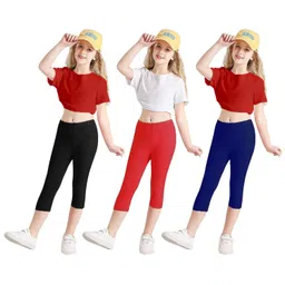 K M R GARMENTS Kids Pack of 5 Mid Rise Ankle-Length Leggings-picture-34