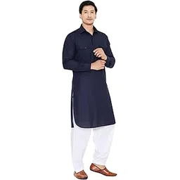 k-royals Men's Stylish Pathani Kurta Pyjama set/Poly linen cotton suit-picture-47