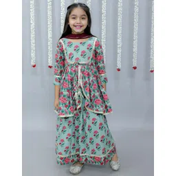 Ka-mee Girls Floral Printed Cotton Ready to Wear Lehenga & Unstitched Blouse With Dupatta-picture-18