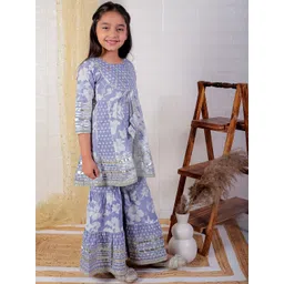 Ka-mee Girls Floral Printed Regular Gotta Patti Pure Cotton Kurta with Sharara-picture-43