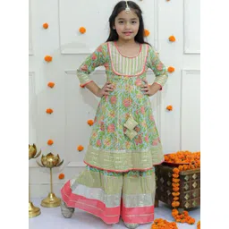 Ka-mee Girls Floral Printed Regular Gotta Patti Pure Cotton Kurta with Sharara-picture-40