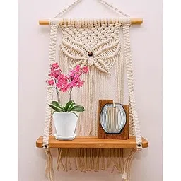 Kaahira Macrame Wall Hanging Shelf Organizer | Boho Decor Tapestry Shelf | Modern Macrame Wall Decor | Housewarming Gift - (12x5x32CM) - Wall Shelf 04-picture-17