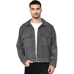 kaali peeli Classic Corduroy Trucker Shacket, Cotton Blend, Button Front Closure-picture-25