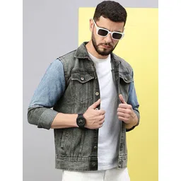 Kaali Peeli Men Washed Longline Outdoor Denim Jacket with Patchwork-picture-29