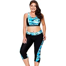 kaali peeli Printed Blue and Black Swimsuit Set, Crop Top and Capri Leggings-picture-20