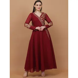 KAANCHIE NANGGIA Floral Embroidered Fit & Flared Maxi Angrakha Georgette Ethnic Dresses-picture-15