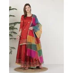 Kaanchie Nanggia Poly Dupion Maroon Embroidery Stitched Lehenga Set-picture-11