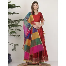 KAANCHIE NANGGIA Round Neck Zari Silk Ready to Wear Lehenga & Blouse With Dupatta-picture-14