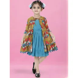KAARIGARI Girls Floral Fit & Flare Dress With Shrug-picture-25