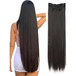 Kabello Straight 5 Clips Hair Extension for Women and Girls | Long Hair Extensions Hairpiece 32 Inch, Dark Brown-picture-22