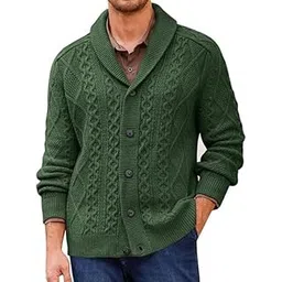 kacheeg Men's Cable Knit Shawl Collar Cardigan Sweater with Buttons for Autumn and Winter-picture-31