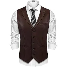 kacheeg Men's Western Leather Suit Vest Slim Fit Waistcoat V Neck Casual Vest Jacket-picture-29