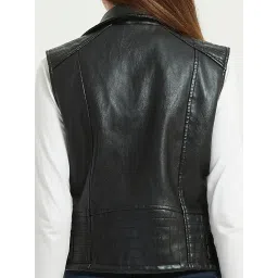 kacheeg Women’s PU Leather Quilted Vest Double Strap Lapel Zip-Up Motorcycle-Inspired Jacket image 1