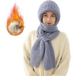 kachkit Winter Cap for Women Woolen Cap with Mufflers for Women 2-in-1 Integrated Hat & Scarf, Windproof Winter Woolen Cap with Ear Protection,Soft & Comfortable, (Multicolor)-picture-22