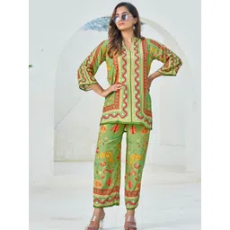 Kaftanize Abstract Placement Floral & Striped Printed Top With Trousers Co-Ords-image-44