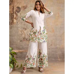 Kaftanize Floral Leaf Printed Tunic with Palazzos Co-Ords-image-3