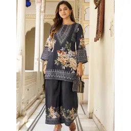 Kaftanize Floral Printed Round Neck Tunic With Trouser-image-12