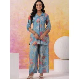 Kaftanize Women Blue Floral Printed Co-Ords-image-42