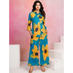 Kaftanize Women Blue Floral Printed Co-Ords-image-43
