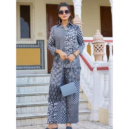 Kaftanize Women Botanical Printed Shirt Collar Shirt With Trouser Co-Ords-picture-10