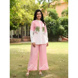 Kaftanize Women Floral Printed Pearl Embellished Shirt With Palazzos-image-41