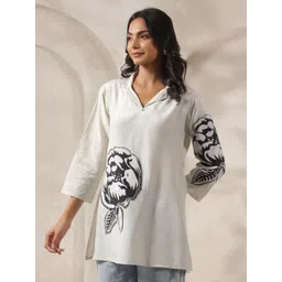 Kaftanize Women Floral Printed Shirt Collar Tunic-image-17