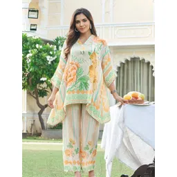 Kaftanize Women Floral Printed Tunic With Palazzos-image-4