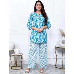 Kaftanize Women Floral Printed Tunic with Trouser-image-7