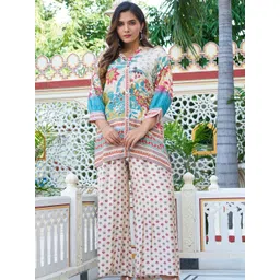 Kaftanize Women Multi Floral Printed Tunic with Palazzos Co-Ord Set-image-5