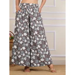 Kahili Art Women Floral Printed Flared Knitted Ethnic Palazzos-image-22