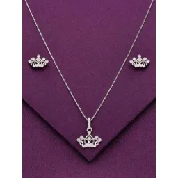 Kai Jewel Sterling Crystal Crown Zircon Pendant with Chain & Earrings Set for Women-picture-38